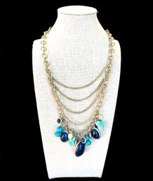 Chicos Brand Multi Color Blue Nuggets And Beads Necklace