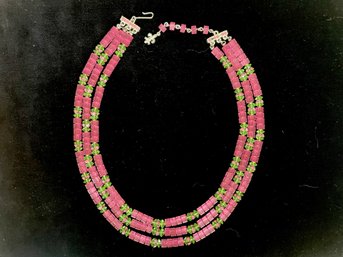 Vendome Triple Strand Necklace With Pink And Green Crystal Beads