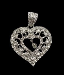 Vintage Sterling Silver And Marcasite Heart Pendant