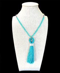 Sugarfix Aqua Blue Tassel And Gold Tone Necklace