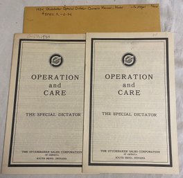 Two 1934 Studebaker Special Dictator Owners Manual