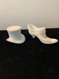Westmoreland And Fenton Hopnail Milk Glass Hat And Shoe