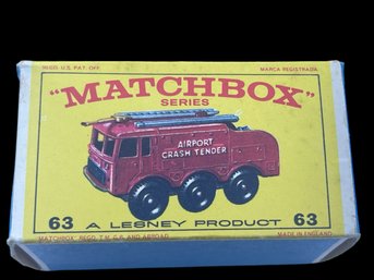 Matchbox #63 Foamite Crash Tender Original Box