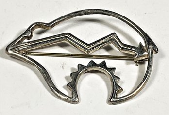 Southwestern Sterling Silver Bear Brooch Signed