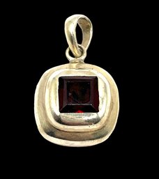 Vintage Sterling Silver And Red Ruby Color Pendant