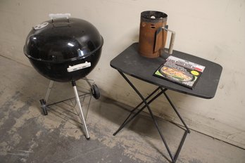 Clean Weber Charcoal Grill With Table And Charcoal Starter