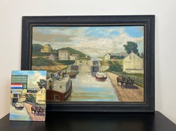 32x23 Signed Alton Tobey Acrylic On Canvas Erie Canal Golden Book History Of The United States Book (included)
