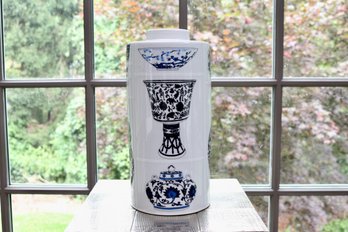 Fabienne Jouvin, Paris  Blue & White Chinese Inspired Decorative Porcelain  Vase