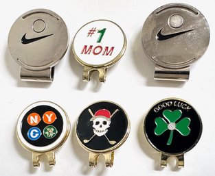 6 Golf Markers & Golf Hat Clips By Nike & Golf Designs