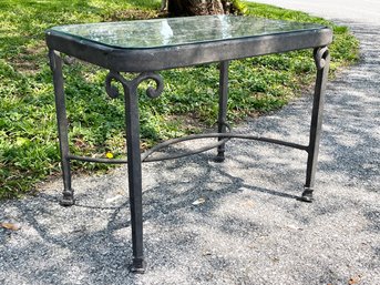 A Cast Aluminum Glass Top Side Table