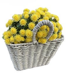 Cheerful Hanging White Wicker Basket With Faux Flowers
