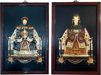 A Pair Of Antique Chinese Emperor And Empress Carvings