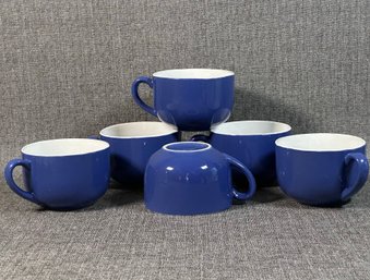 A Great Set Of Six Ceramic Soup Mugs In Blue