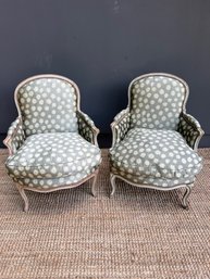 Fabulous Antique Pair Of French Bergere Chairs By Alavoine With Silk Upholstery And Nailhead Trim