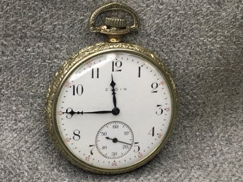Handsome Antique ELGIN Pocket Watch - As - Is  - Decorated / Pinstripe Case - Very Nice - Gold Filled