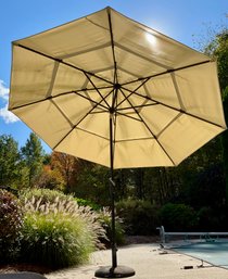 10 Ft. Auto Tilt Umbrella With Round Cast Iron Umbrella  Base