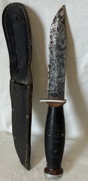 Original Vintage SCHRADE WALDEN H-15 Fixed Blade Hunting Knife With Leather Wrapped Handle And Scabbard