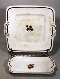 Two Piece Lot Antique Ironstone Tea Leaf Cake Tray & Pickle Dish