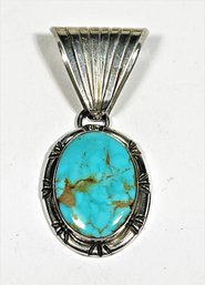 Fine Sterling Silver And Turquoise Large Pendant Southwestern Native American