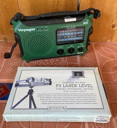 Voyager 4 Way Powered Radio & Restoration Hardware Laser Level