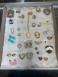 Attractive Jewelry Collection Lot Sets Of Ear Rings, Pendant With Necklace, Pins, Ring, Small Frames. JJ/A4