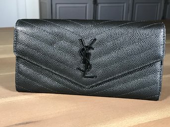 Sensational YSL / Yves Saint Laurent Leather Wallet With YSL Monogram Large Flap - Looks Unused - Very Nice !