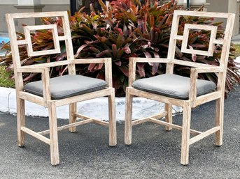 A Pair Of Vintage Reclaimed Wood Arm Chairs In Pickled Oak