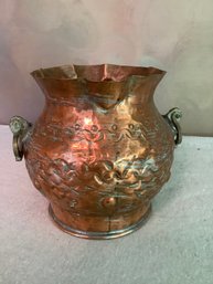 Copper Embossed And Engraved Handled Urn Pot #9