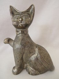 Silver Tone Vintage Cat Coin Bank - Hong Kong