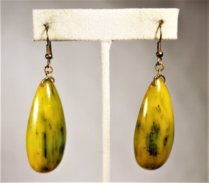 Pair Of Large Marbleized Bakelite Plastic Pierced Drop Earrings