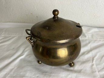 Solid Brass Lidded Pot With Three Feet