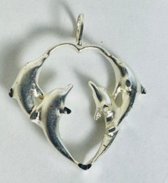 SIGNED STERLING SILVER DOLPHINS PENDANT