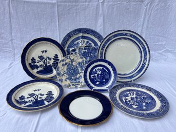 Collection Of Vintage Blue & White Porcelain Dishes And Plates - 8 Pieces