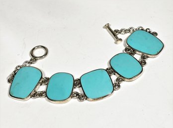 Sterling Silver And Turquoise Link Bracelet 925