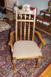 Carved Oak Upholstered Armchair And 2 Matching Side Chairs