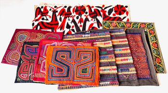 4 Kuna Molas From Panama, Mexican Otomi Embroidery & 4 Pillow Covers
