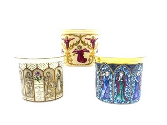 Trio Of Halcyon Days Candlelight Small Oval Vases