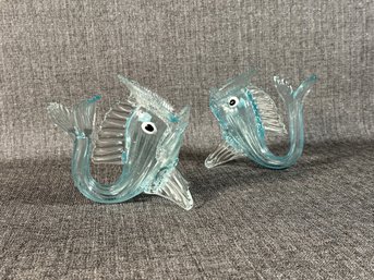 A Whimsical Pair Of Art Glass Fish Vases
