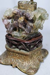 Antique Chinese Hand Carved Florite Lamp Base 1920s, Missing Lid To Jar