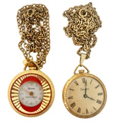 Two Ladies Wind Up Pendant Watches  1970's Sears And Red Enamel Lucerne Tested/Working