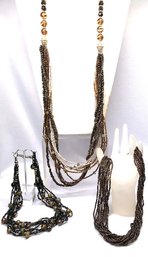 Trio Of Chocolate Earth Tone Seed Bead Necklaces