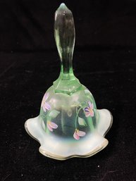 Fenton Glass Hand-Painted Signed Light Green Floral Bell