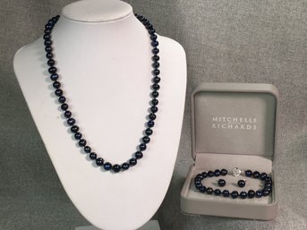 Beautiful Set Of Genuine Cultured Tahitian Pearl Necklace, Bracelet & Earrings Set With Sterling Clasps - Wow