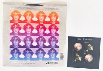 John Lennon Sheet Of 16 Mint Music Icon Stamps, Scott 5315, 2017 & Sheet 4 New Pluto Explored Stamps, 2016