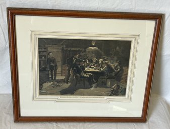 Rare Antique Hand Colored 1894 FREDERICK REMINGTON WOOD ENGRAVING-titled 'quarrel Over Cards'- With COA