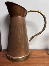 Large Copper Water Pitcher With Brass Handle