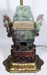 Very Fine Antique Chinese Carved Florite Urn Formed Table Lamp Gilt Metal  Base