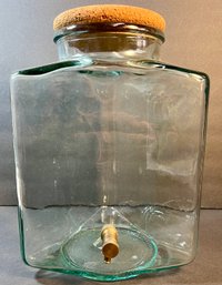 Vintage Green Glass Triangular Dispenser With Cork Top