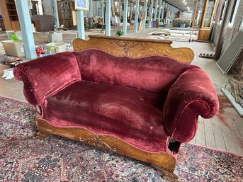 UniqueAntique Red Velvet Sofa - Converts To Bed