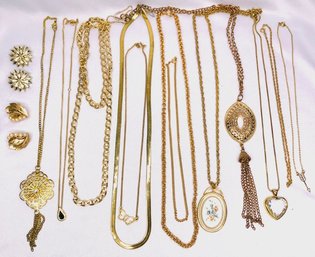 Gold Tone Jewelry Grouping Including Vintage & Designer-signed